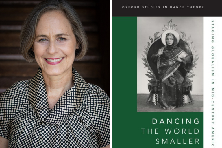 a headshot of Dance Professor Rebekah Kowal alongside the cover image from her book