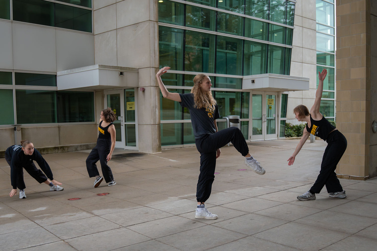UI students brought choreography from Trisha Brown's Foray Forêt into campus spaces